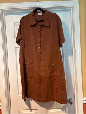 Match Button-Front Tunic Top in Rust Brown